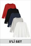 Klasik & Şık Renklerde Yuvarlak Yaka Kız/Erkek Çocuk 5'li Sweatshirt