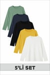 Modern & Trend Renklerde Yuvarlak Yaka Kız/Erkek Çocuk 5'li Sweatshirt