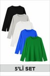 Spor & Günlük Renklerde Yuvarlak Yaka Kız/Erkek Çocuk 5'li Sweatshirt