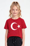 Tekli Atatürk, İmza ve Bayrak Baskı Temalı Kısa Kollu Unisex Çocuk Tişört