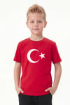Tekli Atatürk, İmza ve Bayrak Baskı Temalı Kısa Kollu Unisex Çocuk Tişört