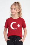 Tekli Atatürk, İmza ve Bayrak Baskı Temalı Kısa Kollu Unisex Çocuk Tişört