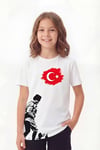Tekli Atatürk, Kocatepe ve Bayrak Baskı Temalı Kısa Kollu Unisex Çocuk Tişört