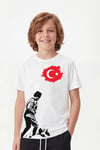 Tekli Atatürk, Kocatepe ve Bayrak Baskı Temalı Kısa Kollu Unisex Çocuk Tişört