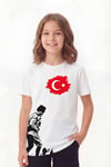 Tekli Atatürk, Kocatepe ve Bayrak Baskı Temalı Kısa Kollu Unisex Çocuk Tişört