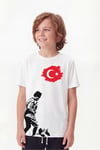 Tekli Atatürk, Kocatepe ve Bayrak Baskı Temalı Kısa Kollu Unisex Çocuk Tişört