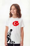 Tekli Atatürk, Kocatepe ve Bayrak Baskı Temalı Kısa Kollu Unisex Çocuk Tişört