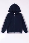 Unisex Çocuk 3'lü Şerit Detaylı Kapüşonlu Fermuarlı Sweatshirt Seti