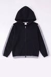 Unisex Çocuk 3'lü Şerit Detaylı Kapüşonlu Fermuarlı Sweatshirt Seti