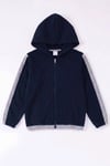 Unisex Çocuk 3'lü Şerit Detaylı Kapüşonlu Fermuarlı Sweatshirt Seti