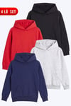 Unisex Çocuk 4'lü Basic Düz Kanguru Cepli Kapüşonlu Sweatshirt