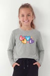 Yuvarlak Yaka Baskı Detaylı Uzun Kollu Kız Çocuk Sweatshirt