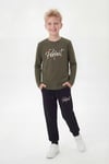 Yuvarlak Yaka Sweatshirt Paça Lastikli Eşofman Alt Baskılı Uzun Kollu Erkek Çocuk Alt Üst Takım
