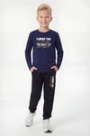 Yuvarlak Yaka Sweatshirt Paça Lastikli Eşofman Alt Baskılı Uzun Kollu Erkek Çocuk Alt Üst Takım