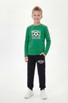 Yuvarlak Yaka Sweatshirt Paça Lastikli Eşofman Alt Baskılı Uzun Kollu Erkek Çocuk Alt Üst Takım