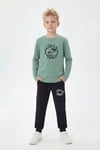 Yuvarlak Yaka Sweatshirt Paça Lastikli Eşofman Alt Baskılı Uzun Kollu Erkek Çocuk Alt Üst Takım