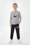Yuvarlak Yaka Sweatshirt Paça Lastikli Eşofman Alt Baskılı Uzun Kollu Erkek Çocuk Alt Üst Takım