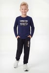 Yuvarlak Yaka Sweatshirt Paça Lastikli Eşofman Alt Baskılı Uzun Kollu Erkek Çocuk Alt Üst Takım