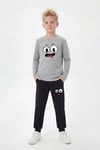 Yuvarlak Yaka Sweatshirt Paça Lastikli Eşofman Alt Baskılı Uzun Kollu Erkek Çocuk Alt Üst Takım