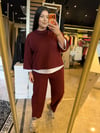 Büyük Beden Çelik Kumaş Basic Kadın İkili Takım - Bordo 