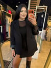 Büyük Beden Çizgili Astar Detaylı Oversize Kadın Blazer Ceket - Siyah 