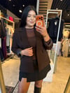 Büyük Beden Çizgili Astar Detaylı Oversize Kadın Blazer Ceket - Kahve 