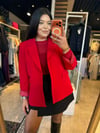 Büyük Beden Çizgili Astar Detaylı Oversize Kadın Blazer Ceket -  Kırmızı 