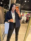 Büyük Beden Kol Leopar Detay Astarlı Kadın Blazer Ceket - Lacivert 
