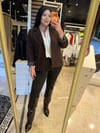 Büyük Beden Kol Leopar Detay Astarlı Kadın Blazer Ceket - Kahve 