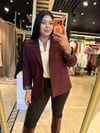 Büyük Beden Kol Leopar Detay Astarlı Kadın Blazer Ceket - Mürdüm 