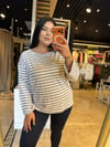 Büyük Beden Likralı Oversize Çizgili Kadın Sweat - Gri 