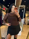Büyük Beden Likralı Tül Transparan Kadın Body - Kahve 