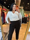 Büyük Beden Sandy Kumaş Degaje Yaka Kadın Bluz - Beyaz 
