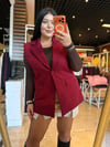 Büyük Beden Vatkalı Kemerli Düğme Detay Kadın Blazer Yelek - Bordo 