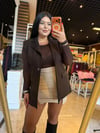 Büyük Beden Vatkalı Kemerli Düğme Detay Kadın Blazer Yelek - Kahve 