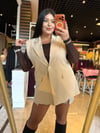 Büyük Beden Vatkalı Kemerli Düğme Detay Kadın Blazer Yelek - Krem 