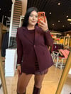 Büyük Beden Vatkalı Kemerli Düğme Detay Kadın Blazer Yelek - Mürdüm 