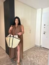 Oversize Ahşap Düğme Detay Maxi Boy Elbise - Camel