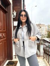 Oversize Astarlı Düğmeli Kadın Kısa Kaşe Kaban - Gri 