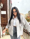 Oversize Astarlı Düğmeli Kadın Kısa Kaşe Kaban - Gri 