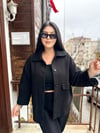 Oversize Astarlı Düğmeli Kadın Kısa Kaşe Kaban - Siyah 