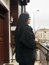 Oversize Astarlı Düğmeli Kadın Kısa Kaşe Kaban - Siyah 