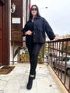 Oversize Astarlı Düğmeli Kadın Kısa Kaşe Kaban - Siyah 
