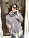 Oversize Atkılı Marka Model Kadın Kaşe Hırka - Gri 