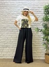 Oversize Ayrobin Kumaş Romance Desenli Kadın İkili takım - Siyah   