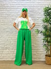 Oversize Ayrobin Kumaş Romance Desenli Kadın İkili takım - Yeşil 