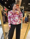 Oversize Batik Desen Önü Düğmeli Kadın Bluz - Pembe 