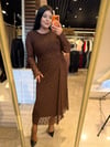 Oversize Burgu Detaylı Dantel Kadın Elbise - Kahve 