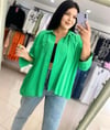 Oversize Cepli Pamuklu Kadın Gömlek - Yeşil