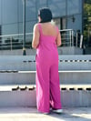Oversize Çizgili Askılı Cep detaylı Tulum - Pembe 